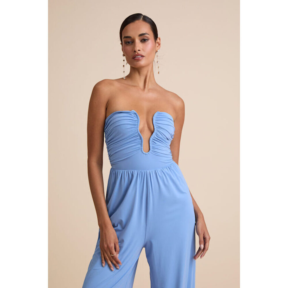 Lulus Avietta Light Blue Cutout U-bar Strapless Jumpsuit - Size S